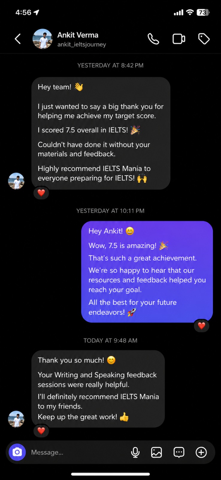 IELTS Mania student testimonial 4